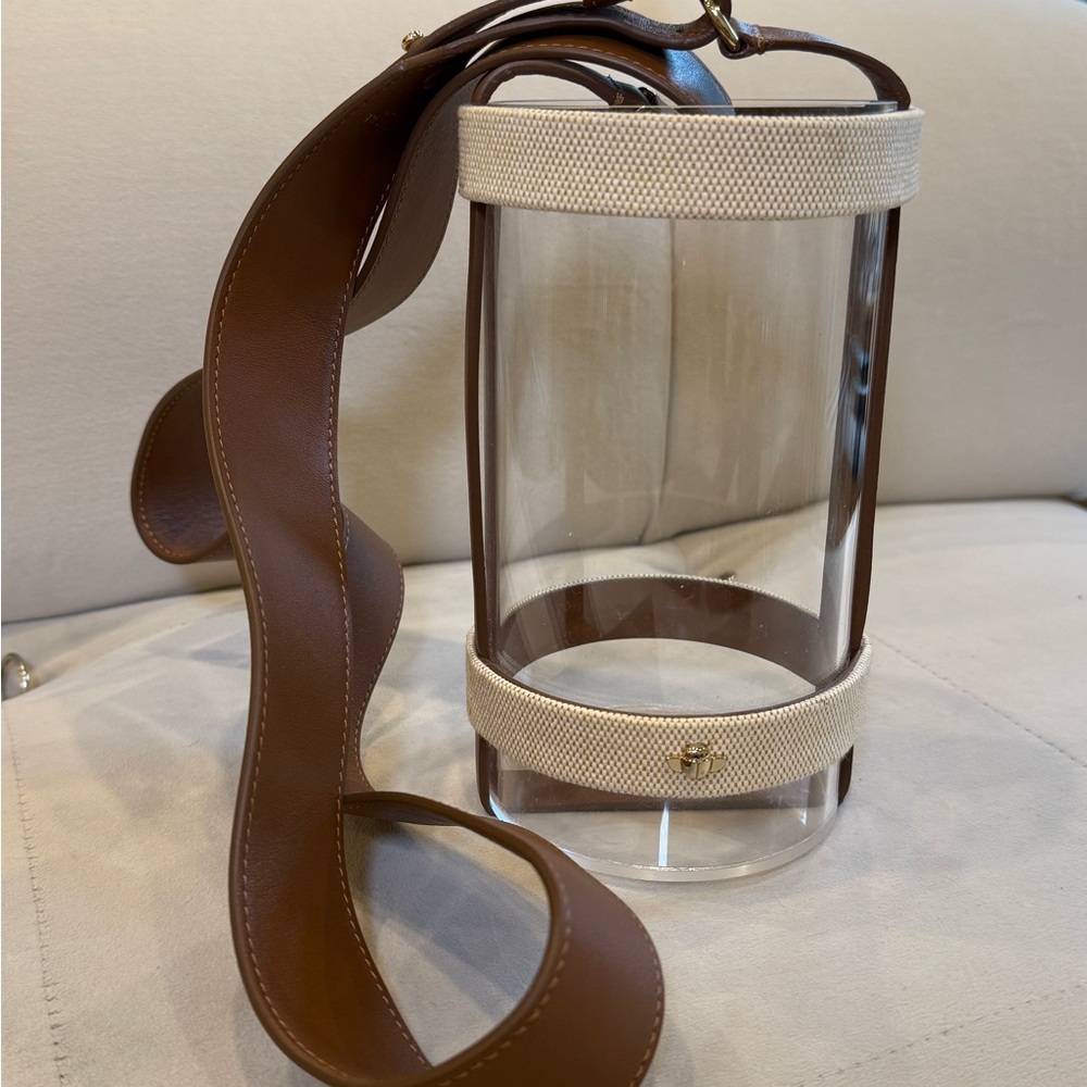 Zoobeetle Clear Cylinder Bag with Brown Leather Strap